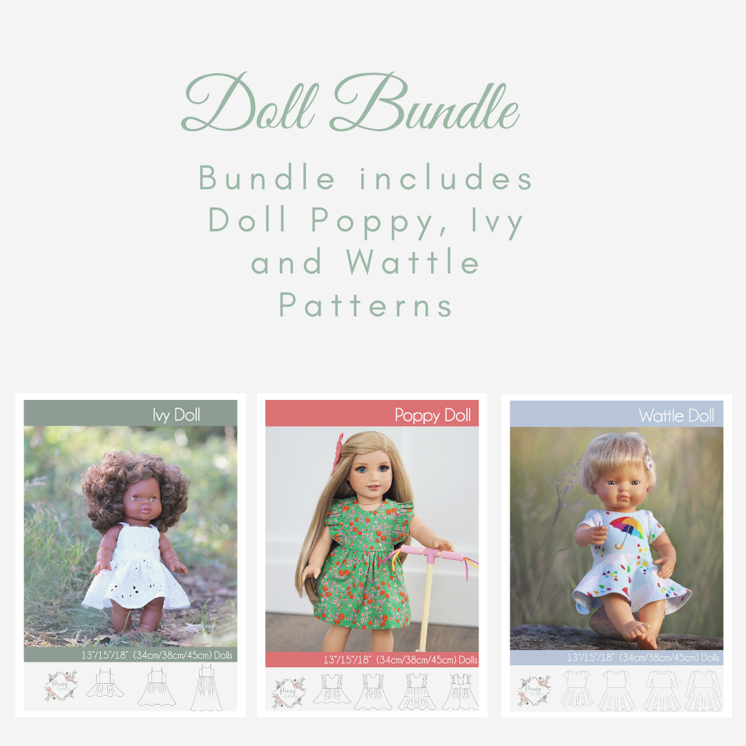 Bundle Doll Ivy, Doll Poppy and Doll Wattle Dress PDF Sewing Pattern –  Peony Patterns