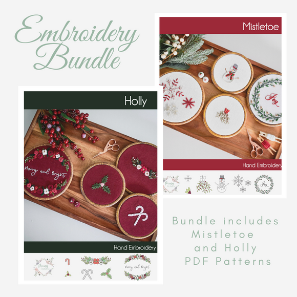 Bundle - Holly and Mistletoe  PDF Hand Embroidery Pattern