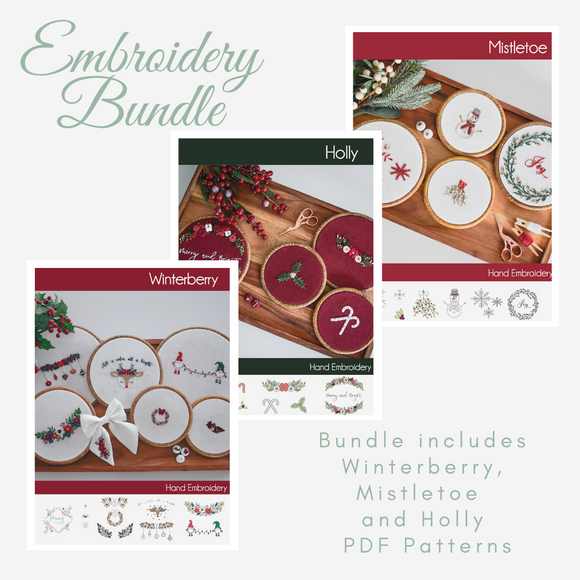 Bundle - Winterberry, Holly and Mistletoe PDF Hand Embroidery Pattern