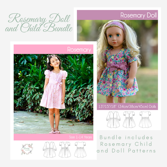 Bundle Doll and Child Rosemary Dress PDF Sewing Pattern