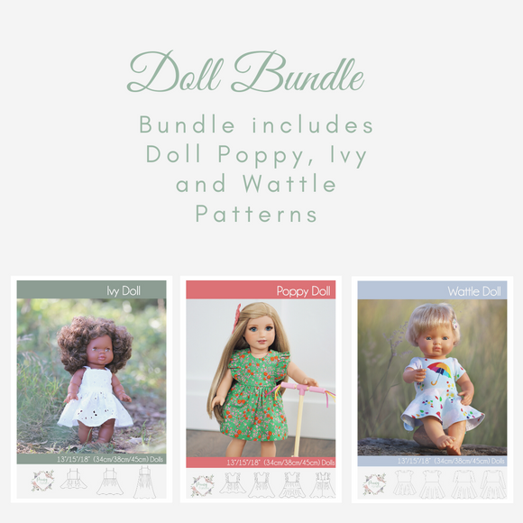 Bundle Doll Ivy, Doll Poppy and Doll Wattle Dress PDF Sewing Pattern