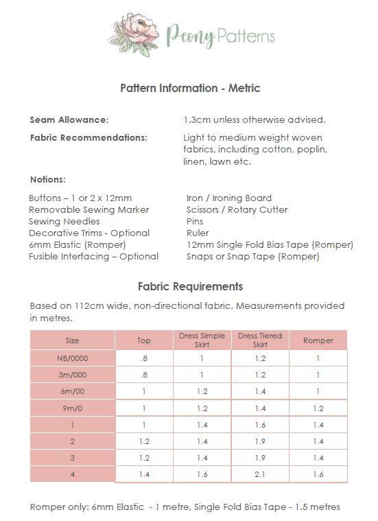 Poppy Dress, Top and Romper PDF Sewing Pattern