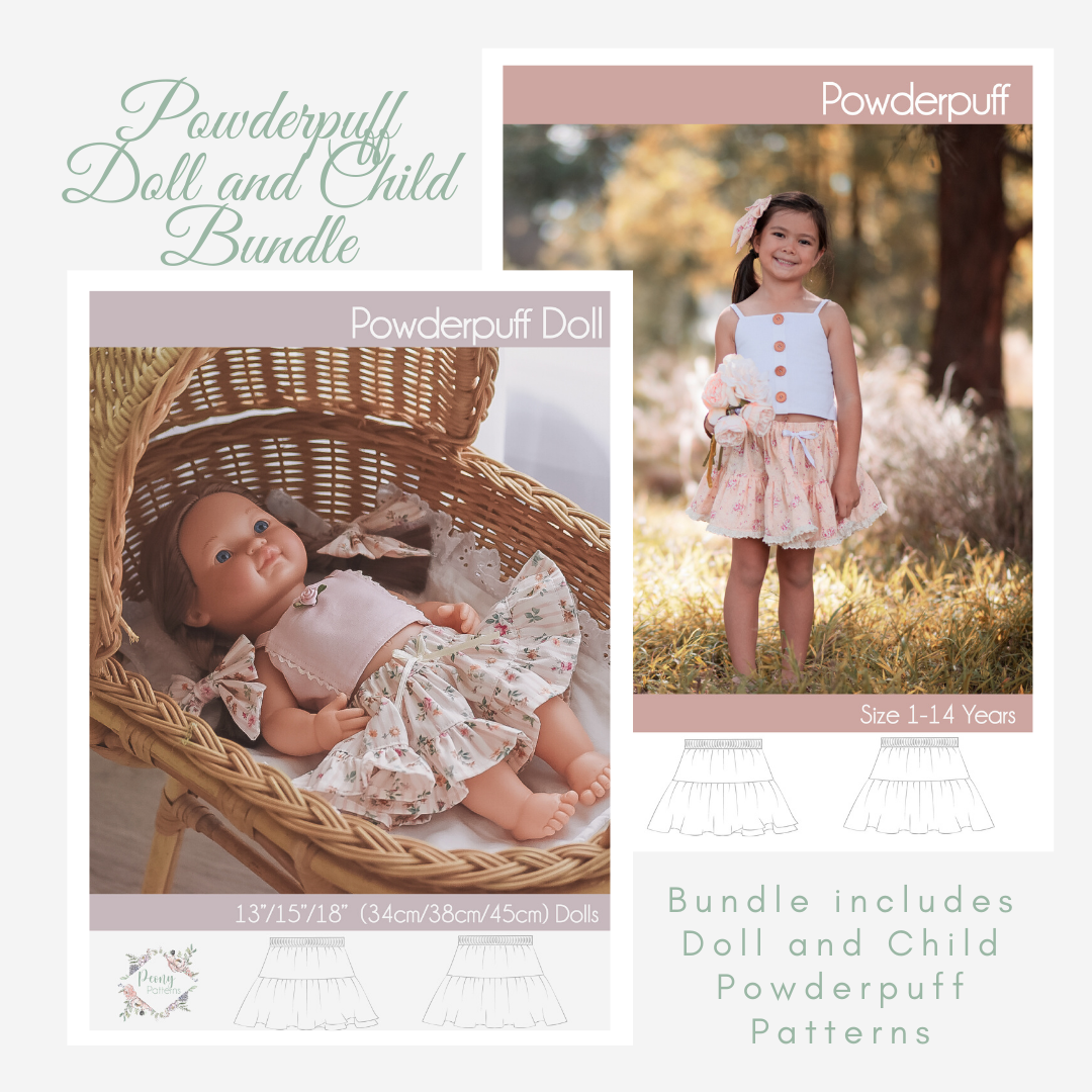 Bundle Doll and Child Powderpuff PDF Sewing Pattern – Peony Patterns